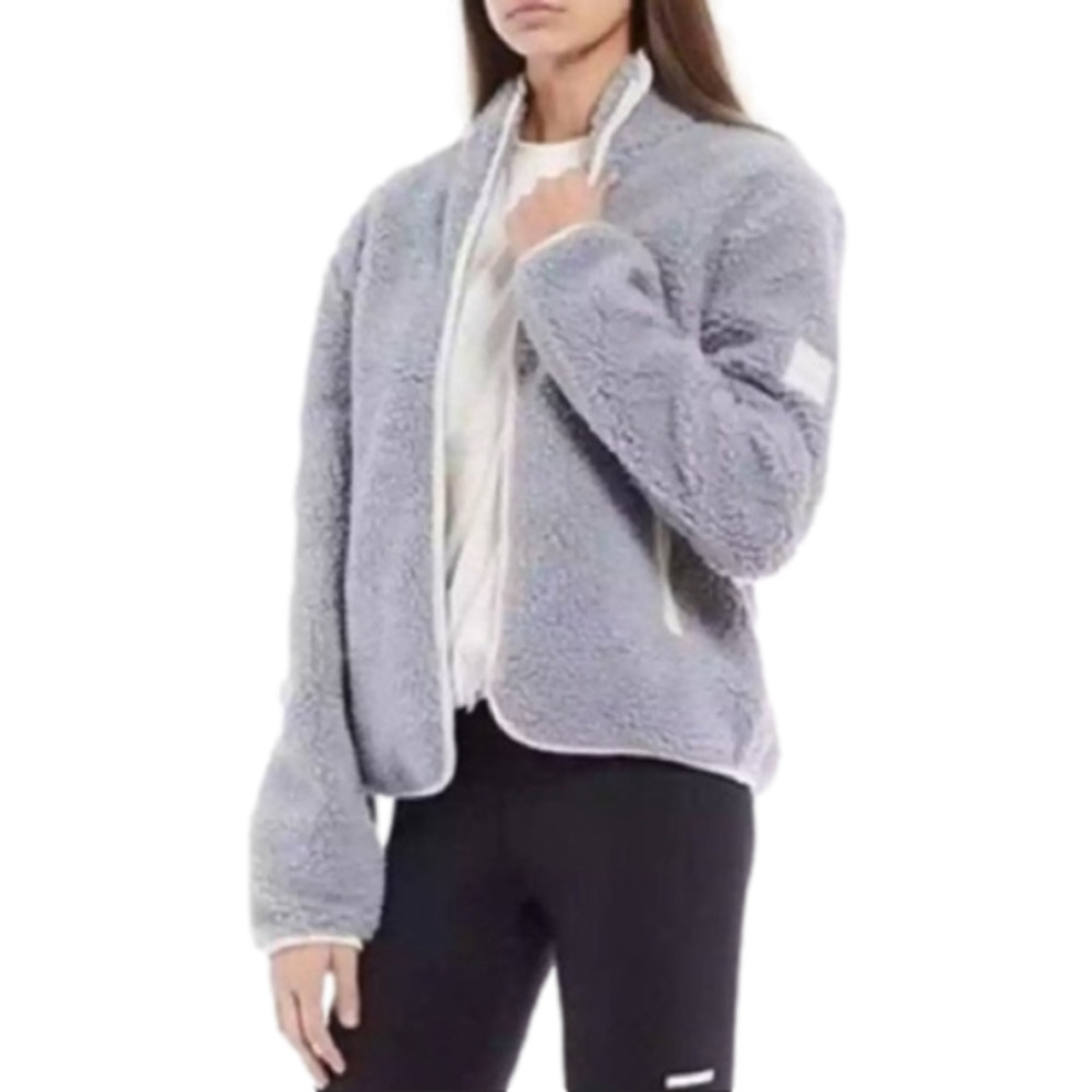 Ivory Ella Sherpa Gray Pink Fleece Full Zip Jacket Size M
